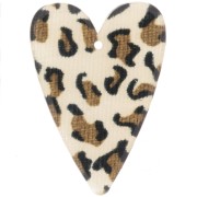 Pendentif coeur 34x24 mm en acétate - Guépard Marron - Noir x1