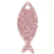 Pendentif poisson 25x10 mm en acrylique - Pailleté Vieux rose x1
