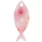 Pendentif poisson 25x10 mm en acétate - Tacheté Rose - Blanc nacré x1