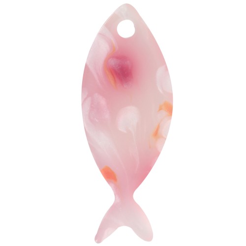 Pendentif poisson 25x10 mm en acétate - Tacheté Rose - Blanc nacré x1