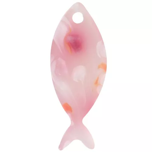 Pendentif poisson 25x10 mm en acétate - Tacheté Rose - Blanc nacré x1