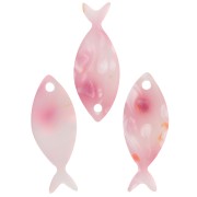 Pendentif poisson 25x10 mm en acétate - Tacheté Rose - Blanc nacré x1