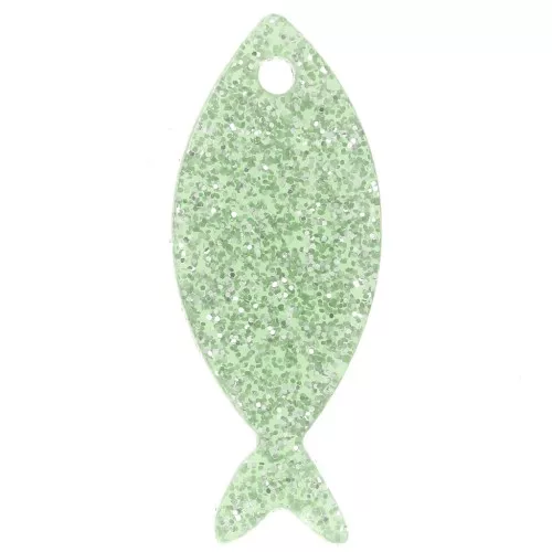 Pendentif poisson 25x10 mm en acrylique - Pailleté Vert mousse x1