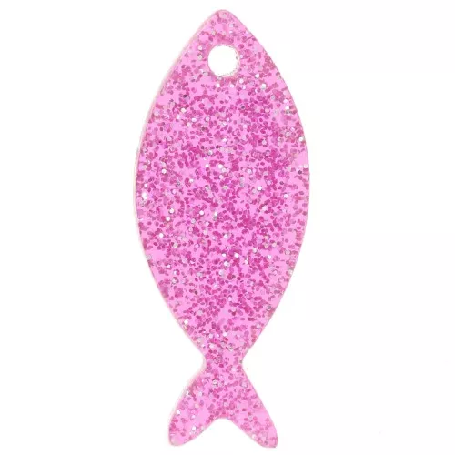 Pendentif poisson 25x10 mm en acrylique - Pailleté Rose x1