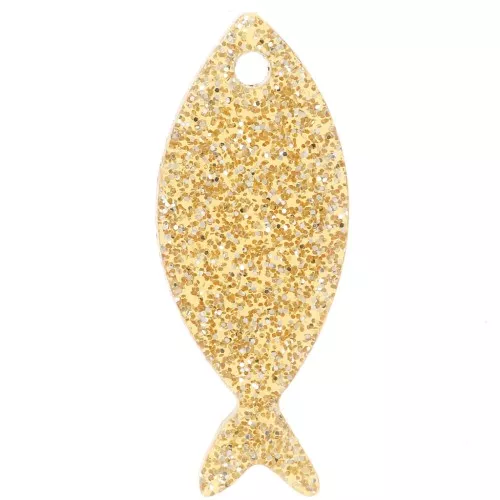 Pendentif poisson 25x10 mm en acrylique - Pailleté Doré x1