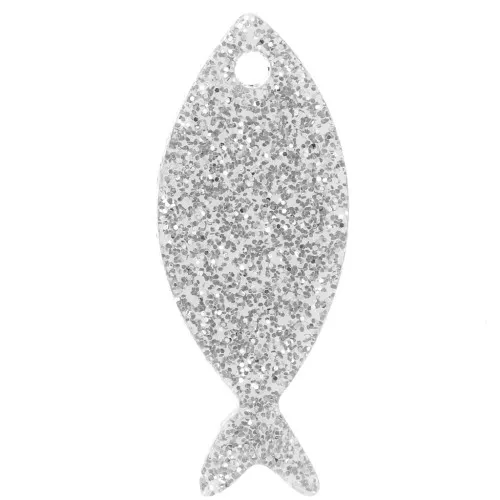 Pendentif poisson 25x10 mm en acrylique - Pailleté Argenté x1
