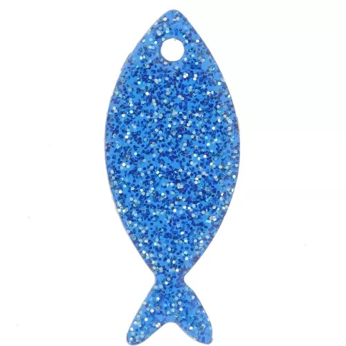 Pendentif poisson 25x10 mm en acrylique - Pailleté Bleu roi x1