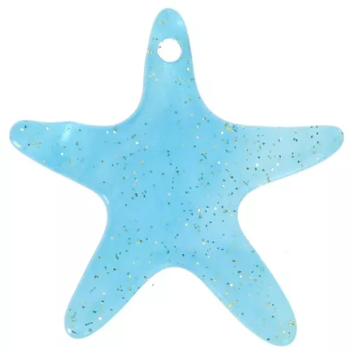 Pendentif étoile de mer 20 mm en acétate - Pailleté Turquoise marbré x1