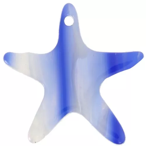 Pendentif étoile de mer 20 mm en acétate - Rayé - Bleu foncé - Blanc nacré x1