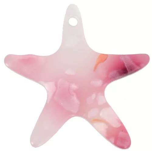Pendentif étoile de mer 20 mm en acétate - Tacheté Rose - Blanc nacré x1