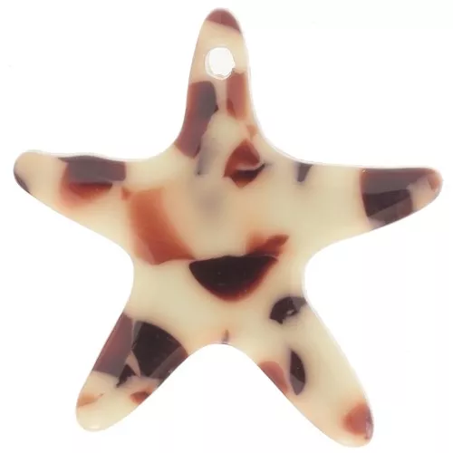 Pendentif étoile de mer 20 mm en acétate - Tacheté Marron - Crème x1