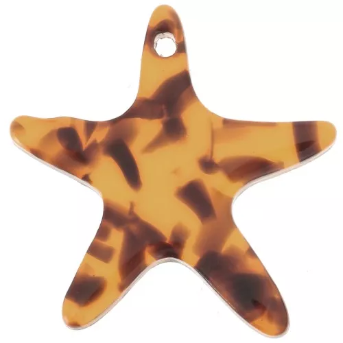 Pendentif étoile de mer 20 mm en acétate - Terrazzo Marron - Noir x1