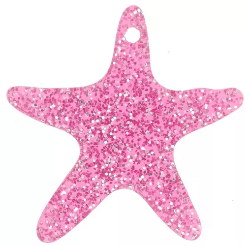 Pendentif étoile de mer 20 mm en acrylique - Pailleté Rose x1