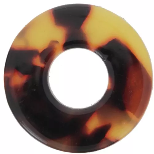 Pendentif donuts 20 mm en acétate - Ecaille de tortue - Marron - Noir x1
