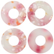 Pendentif donuts 20 mm en acétate - Tacheté Rose - Blanc nacré x1