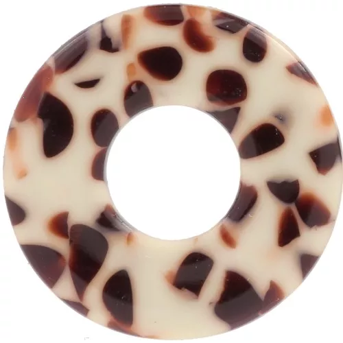 Pendentif donuts 20 mm en acétate - Tacheté Marron - Crème x1