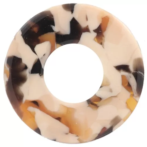 Pendentif donuts 20 mm en acétate - Ecaille de tortue - Saumon - Marron x1