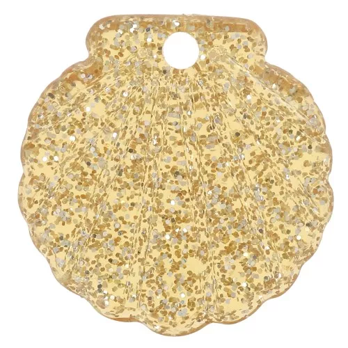 Pendentif coquillage 16 mm en acrylique - Pailleté Doré x1