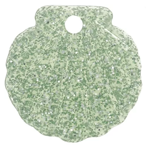Pendentif coquillage 16 mm en acrylique - Pailleté Vert mousse x1