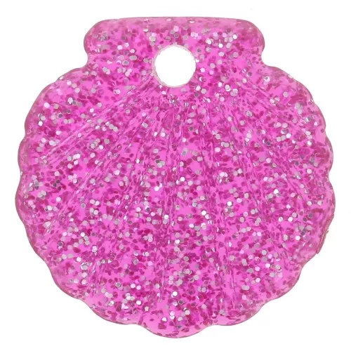 Pendentif coquillage 16 mm en acrylique - Pailleté Rose x1