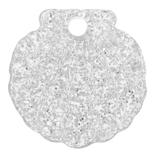 Pendentif coquillage 16 mm en acrylique - Pailleté Argenté x1