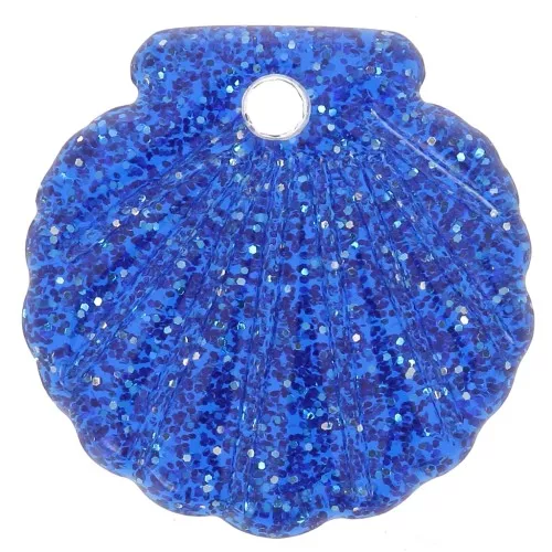 Pendentif coquillage 16 mm en acrylique - Pailleté Bleu roi x1