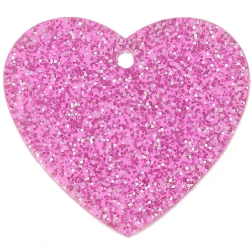Pendentif coeur 21x18 mm en acrylique - Pailleté rose x1