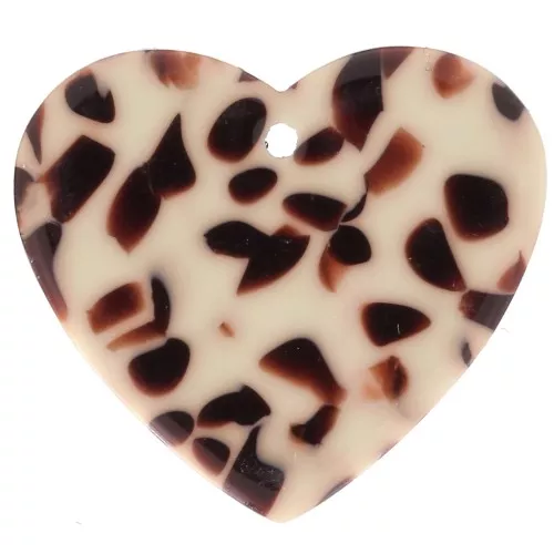 Pendentif coeur 21x18 mm en acétate - Tacheté Marron - Crème x1