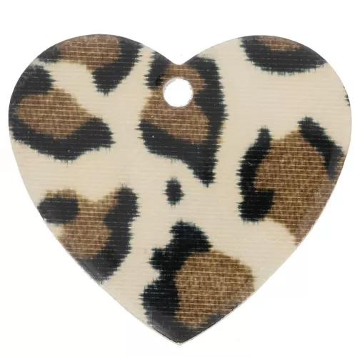Pendentif coeur 21x18 mm en acrylique - Guépard Marron - Noir x1