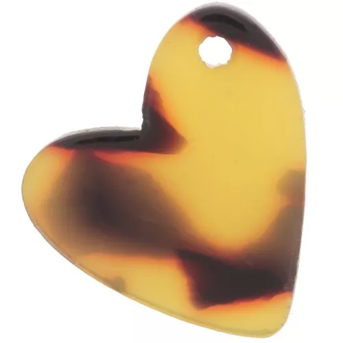 Sequin coeur 12 mm en acétate - Ecaille de tortue - Marron - Noir x1