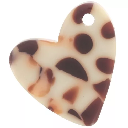 Sequin coeur 12 mm en acétate - Tacheté Marron - Crème x1