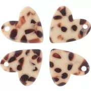 Sequin coeur 12 mm en acétate - Tacheté Marron - Crème x1
