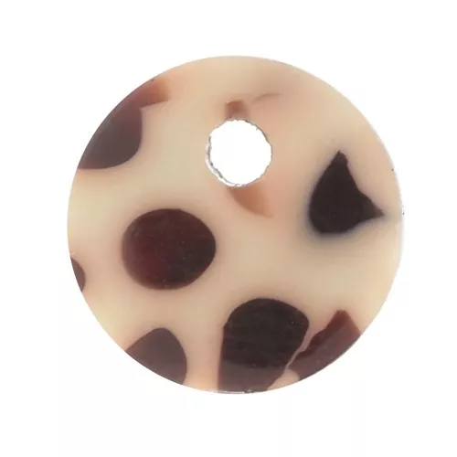 Sequin rond 7 mm en acétate - Tacheté Marron - Crème x1