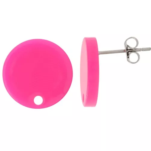 Clous d'oreilles ronds 15 mm en acrylique - Rose fluo x2