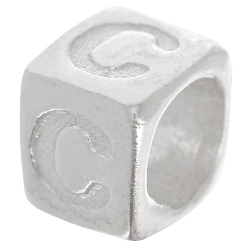 Perle lettre alphabet cube 5x4 mm avec gros trou - C - Argent 925 x1