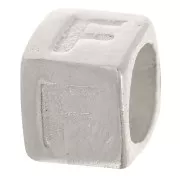 Perle lettre alphabet cube 5x4 mm avec gros trou - F - Argent 925 x1