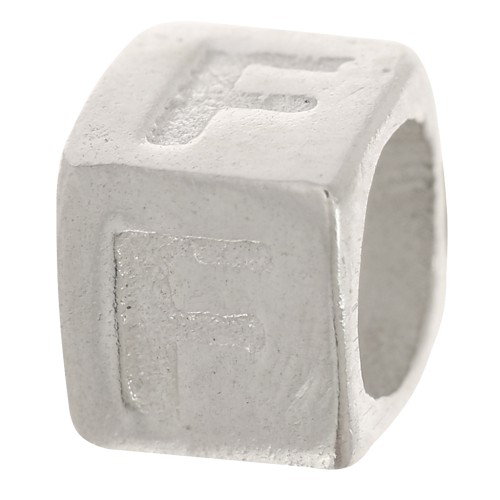 Perle lettre alphabet cube 5x4 mm avec gros trou - F - Argent 925 x1