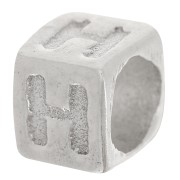 Perle lettre alphabet cube 5x4 mm avec gros trou - H - Argent 925 x1
