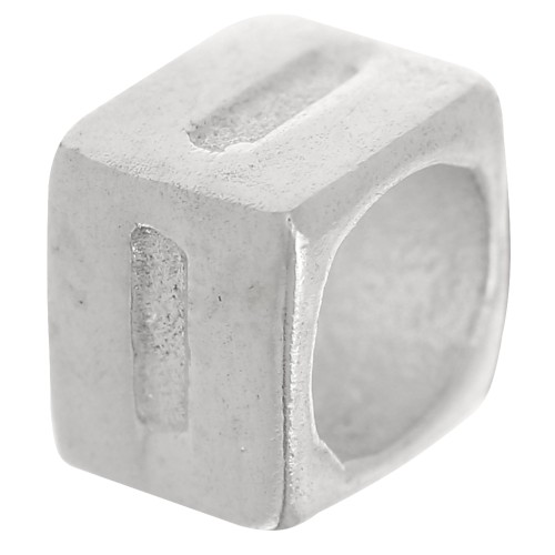 Perle lettre alphabet cube 5x4 mm avec gros trou - I - Argent 925 x1