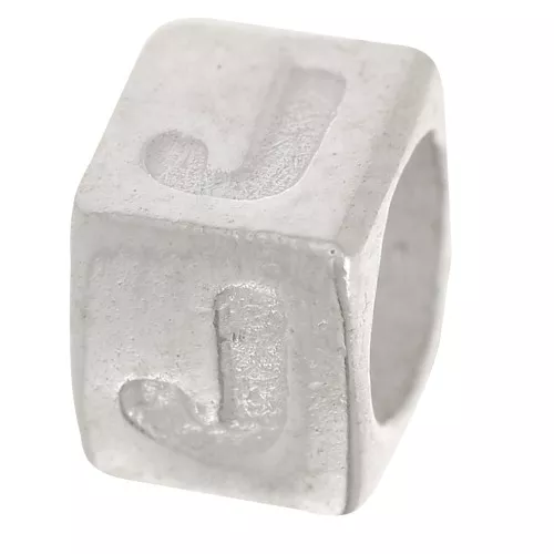 Perle lettre alphabet cube 5x4 mm avec gros trou - J - Argent 925 x1