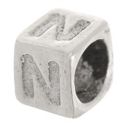 Perle lettre alphabet cube 5x4 mm avec gros trou - N - Argent 925 x1|raw }}
