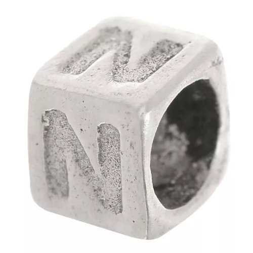 Perle lettre alphabet cube 5x4 mm avec gros trou - N - Argent 925 x1