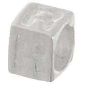 Perle lettre alphabet cube 5x4 mm avec gros trou - R - Argent 925 x1