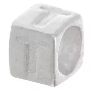Perle lettre alphabet cube 5x4 mm avec gros trou - T - Argent 925 x1