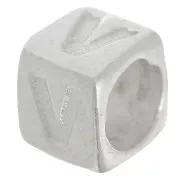 Perle lettre alphabet cube 5x4 mm avec gros trou - V - Argent 925 x1