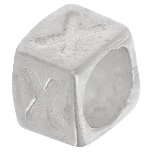 Perle lettre alphabet cube 5x4 mm avec gros trou - X - Argent 925 x1