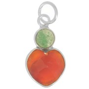 Pendentif coeur 9x9 mm en Cornaline et cabochon 4 mm Aventurine - Argent 925 x1