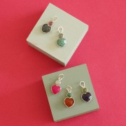 Pendentif coeur 9x9 mm en Cornaline et cabochon 4 mm Aventurine - Argent 925 x1