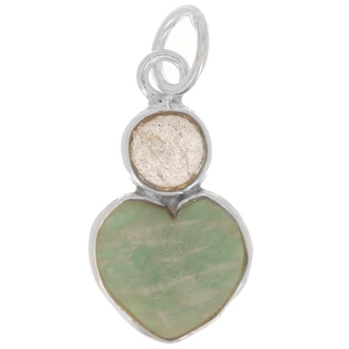 Pendentif coeur 9x9 mm en Amazonite et cabochon 4 mm Labradorite - Argent 925 x1
