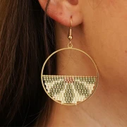 Pendentif cercle avec barre horizontale - anneau de tissage - 38 mm - Doré x1